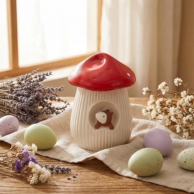 3D Mushroom House Squirrel Silicone Mold, Lidded Candle Holder Storage Jar Mold for DIY Candle, Plaster Ornament, Cute Home Decor & Easter Gift Making