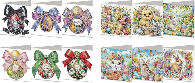 DoxQcs 5D Diamond Art Painting Greeting Cards Kit, DIY Cards for Blessings Congratulations Gifts, Greeting Card Set for Birthday Thanksgiving Day Christmas Halloween-2PCS-Easter