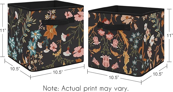 Sweet Jojo Designs Boho Wildflower Vintage Floral Girl Collapsible Fabric Storage Cubes Foldable Bins Organizer Boxes Kids Baby Childrens Toys Set of 2 Black Orange Teal Bohemian Farmhouse Cottagecore