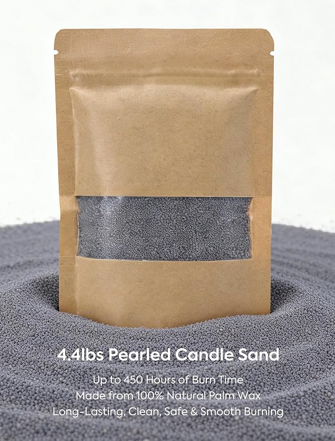 Monivi Candle Sand with Wicks 4.4lb Sand Wax Gray Pearled Candle Wax Beads with Wood Decorative Bowl, 2 Fragrance Oils Eucalyptus Cedar Total up to 450Burn hours DIY Candle Making Kit Mothers Day Gift