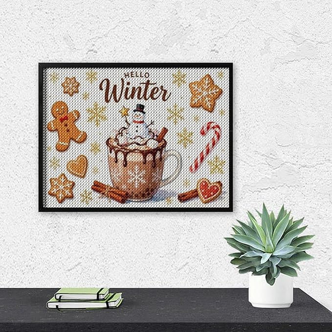 Diamond Painting Kits for Adults - Hello Winter Ice Cream & Gingerbread Snowflakes & Candles Painting DIY 5D Full Drill Diamond Dots Paintings with Diamonds Gem Art And Crafts Home Decor 12"x16"