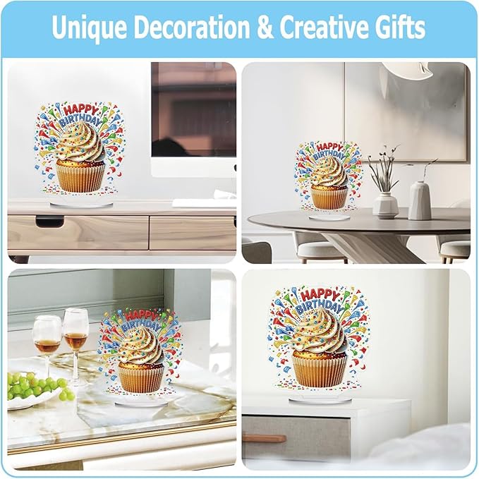 ARTopet DIY Diamond Desktop Ornament PET Irregular Shape Special Shaped Crystal Double Sided Pattern Single Sided Diamond Art Painting Tabletop Home Ornaments Decor-Birthday Cupcake