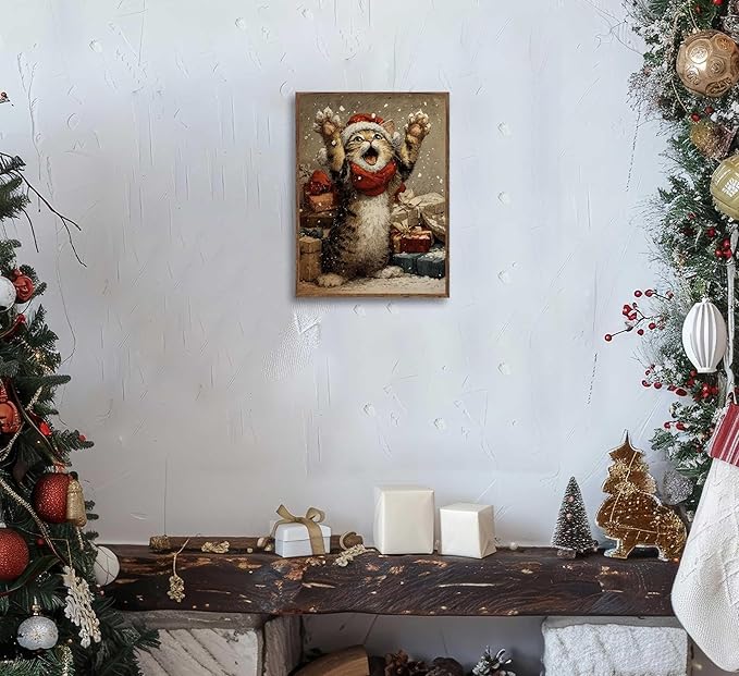 Paint by Number Kit for Adults & Kids, Christmas Cat with Gifts 16x20 Inch, DIY Acrylic Painting Kit with Brushes & Paints, Holiday Art Craft for Home Decor Unframed