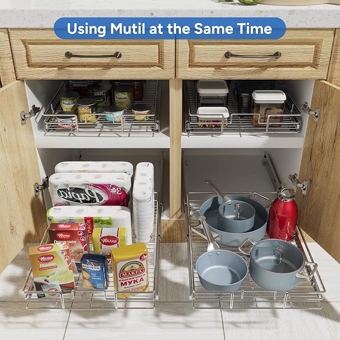 ROOMTEC Pull Out Cabinet Organizer, Cabinet Pull Out Shelves 14" W x 21" D, Heavy Duty Cabinet Drawers Slide Out Kitchen Cabinet Organizers Storage Shelf