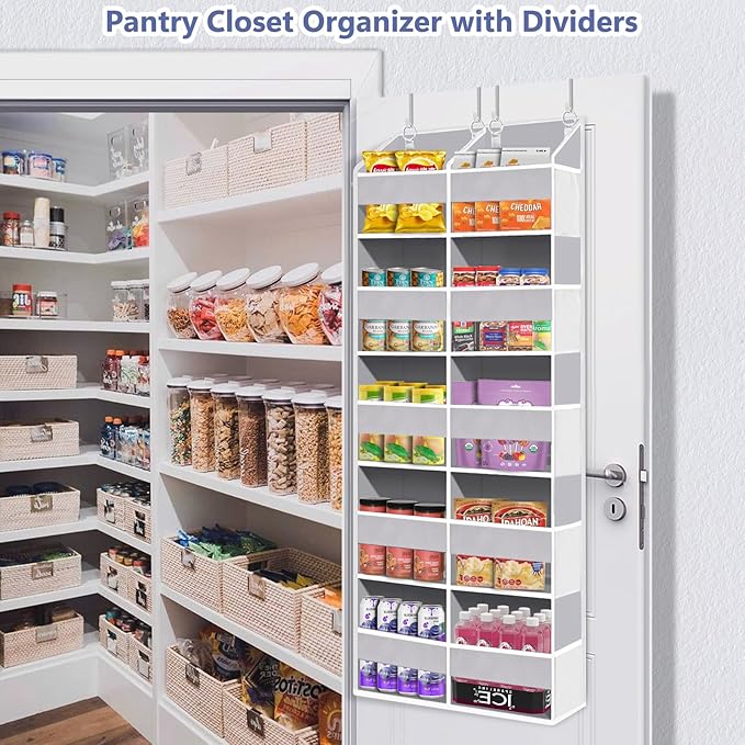 Heavy Duty Over The Door Organizer 5 Tiers, Extra Large Behind Door Storage of 10 Front & 10 Mesh Pockets, 80lb Weight Capacity, Hanging Doors Storage for Closet Bedroom Nursery, Light Gray
