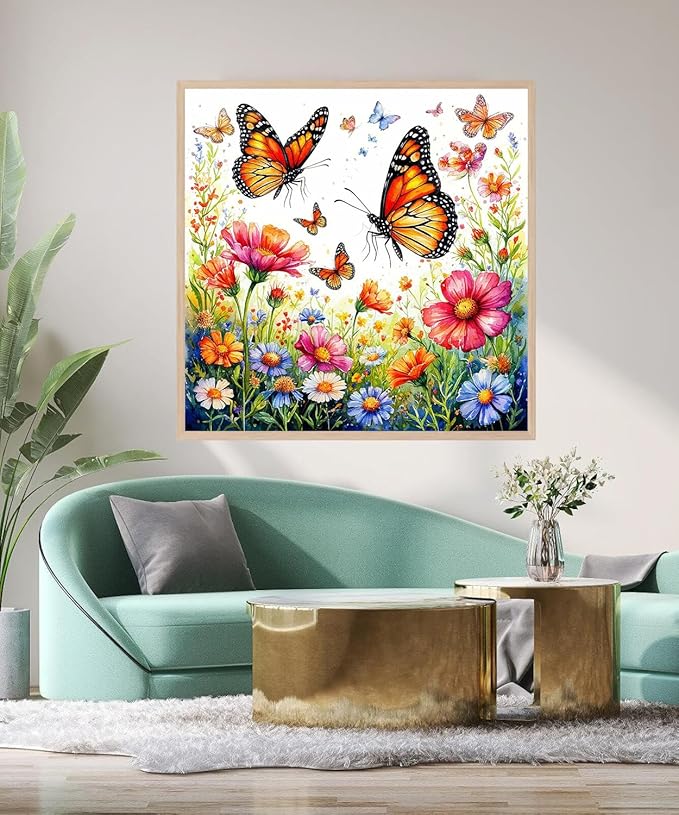 Accompany Wind Diamond Painting Kits for Adults, Butterfly Flower Diamond Art Kits for Beginners,5D Round Full Drill Diamonds Gem Art Crafts for Home Wall Decor Gifts 14x14 Inch