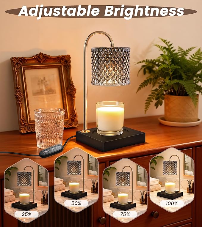 TigQiang Candle Warmer Lamp with Timer Dimmer, Birthday Gifts for Women Mom, House Warming Gifts, Elegant New Home Decor, Wax Warmer for Jar Candles, Heater Lamp for Scented Wax, Black Glass