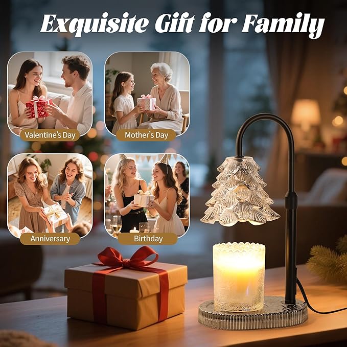 Christmas Tree Shaped Candle Warmer Lamp with Timer & Dimmer – Adjustable Wax Melt Lamp for Jar Candles, Home Decor Accent for Women – 2 Bulbs, Flame-Free & No-Smoke Use (Gray)