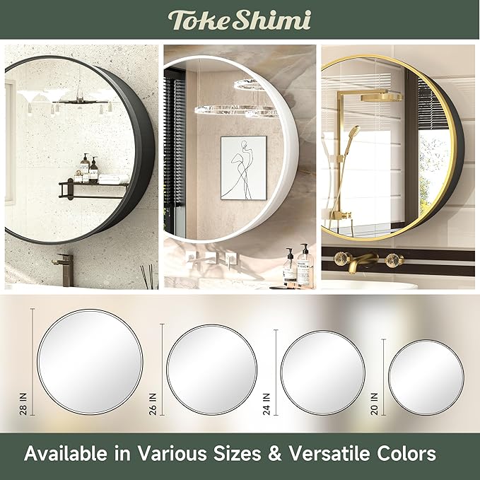 TokeShimi 24 Inch Round Bathroom Medicine Cabinet with Mirror Surface Mount Only Circular Gold Framed Farmhouse Medicine Cabinets for Wall Small Circle Mirrored Bath Cabinet with Vanity Mirror