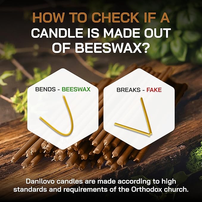 Danilovo Thin Taper Beeswax Candles - Honey-Scented, Decorative Candles Ideal for Birthday Decoration or Church Prayers - Brown Drip Free, Tall & Smokeless Pack of 50 pcs, 7.3 x 0.24 inch