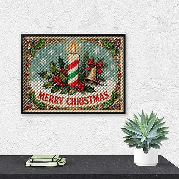 AIVKIEJK Diamond Painting Kits for Adults - Merry Christmas Candle & Holly Accents Painting DIY 5D Full Drill Diamond Dots Paintings with Diamonds Gem Art and Crafts Home Decor 12"x16"
