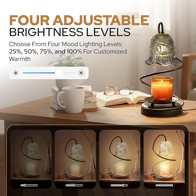 Candle Warmer Lamp with Wireless Remote, Timer & Dimmer, Electric Candle Warmer for Jar Candles with 2 Candle Trays, Top Heat Decorative Home Decor, Birthday Gifts for Women Mom, House Gift