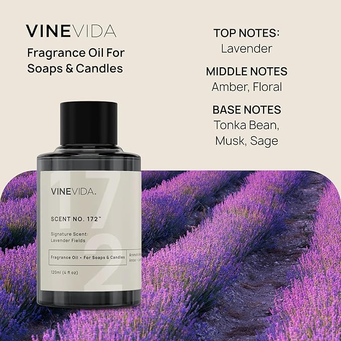VINEVIDA [4 oz] Lavender Fields; Fragrance Oil for Candle Making and Soap Making - Premium Candle Scents for Soy Candles