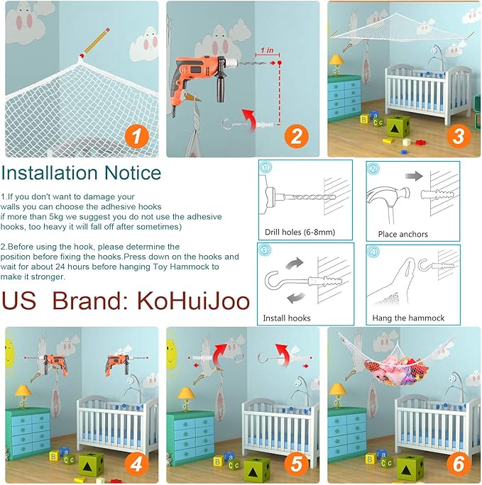Toy Hammock, Stuffed Animals and Toy Storage Hammock Net, 70" Jumbo Wall Sling Corner Extra Large Kids Children Mesh Toy Net Organizer