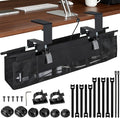 Fabric Under Desk Cable Organizer - Cord Organizer for Desk with 20-Piece Cable Management Kit, Easy Clamp or Screw Mount for Standing Desk Cable Management, Mesh Ventilation Slot