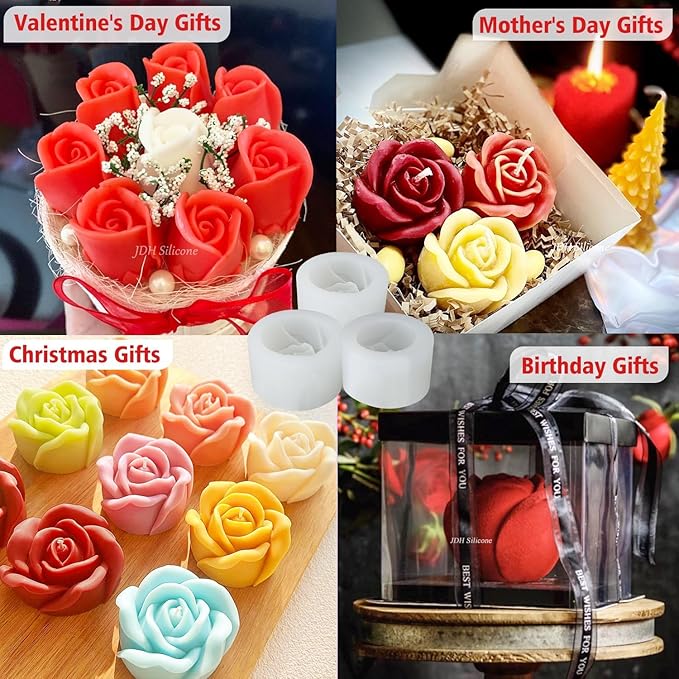 3 PCS Rose Silicone Molds Soap 3D Flower Mold Candle Mold Clay Resin Molds for DIY Handmade Soaps, Candle Gifts, Resin Crafts, Ice Cubes, Chocolate and Home Decorations