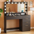 Makeup Vanity Desk with Mirror and Lights, 39.3in Vanity Desk with LED Lights, 3 Color Modes, Built-in Power Outlet, Vanity Desk with Large Storage & 5 Drawers for Bedroom and Dressing Room, Black