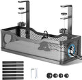 Cable Management Under Desk Tray, No Drill Cable Management Box With Clamp for Wire Organization, Cord Organizer for Office, Home - No Damage to Desk (Black)