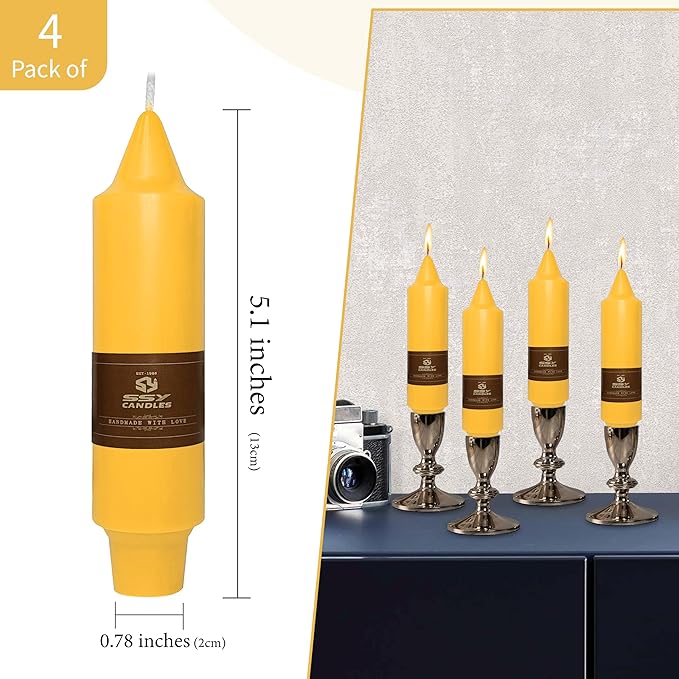 Beeswax Taper Candles 5 inch Natural Beeswax Taper Candlesticks 4 PCS Short Candle Smokeless Tapered Candle for Dinner Party Decoration Gift - 8 Hour Burn Time