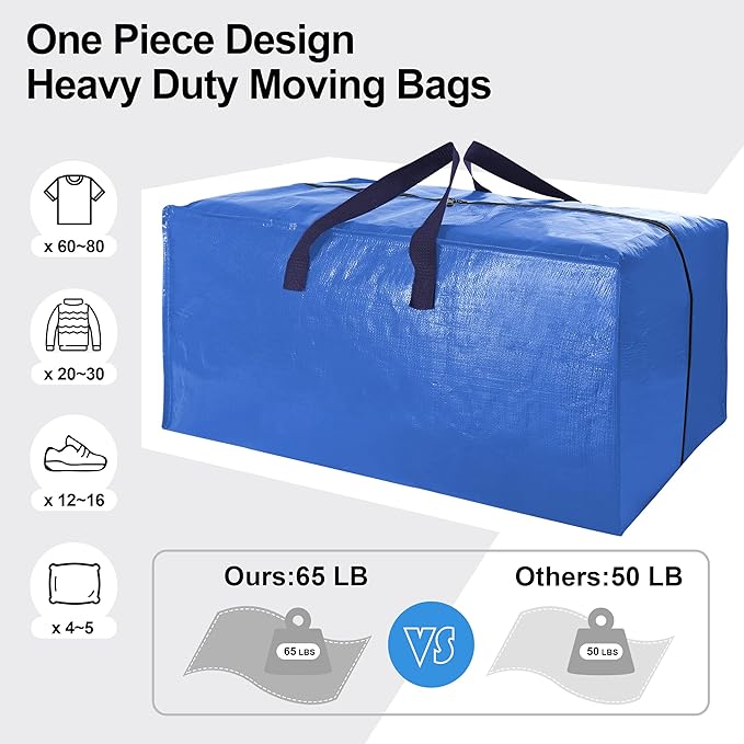 VELVETSURE 12 Pack Heavy Duty Extra Large Moving Bags W/Backpack Straps - Strong Handles & Zippers, Storage Totes For Space Saving, Fold Flat, Alternative to Moving Box and Storage Bin, Multicolor