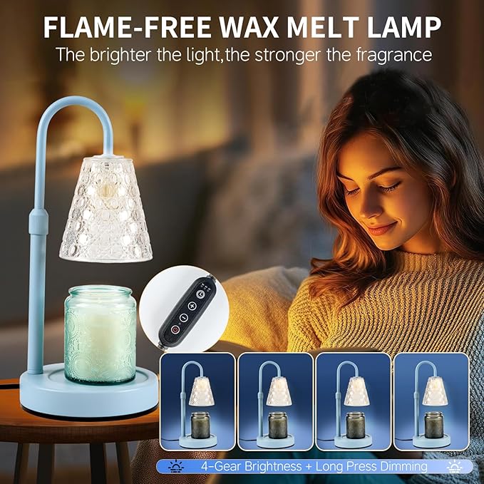 Candle Warmer Lamp with Timer Dimmable, Birthday Gifts for Women Mom, House Warming Gifts New Home Decor, Wax Melt Warmer for Jar Candles with 2 Bulbs