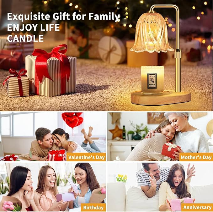 Candle Warmer Lamp with Timer Dimmable: Birthday Gifts for Women Adjustable Height Candles Light Warmers Lamps Gold Crystal Candle Warmer, House Warming Gift New Home Decor, Christmas Gifts for Women