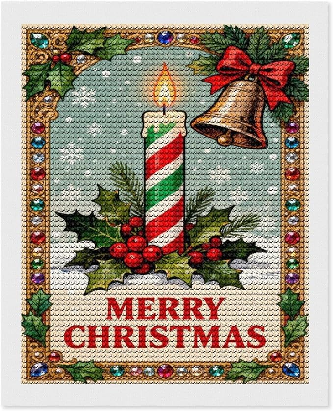 AIVKIEJK Diamond Painting Kits for Adults - Merry Christmas Candle & Holly Accents Painting DIY 5D Full Drill Diamond Dots Paintings with Diamonds Gem Art and Crafts Home Decor 16"x20"