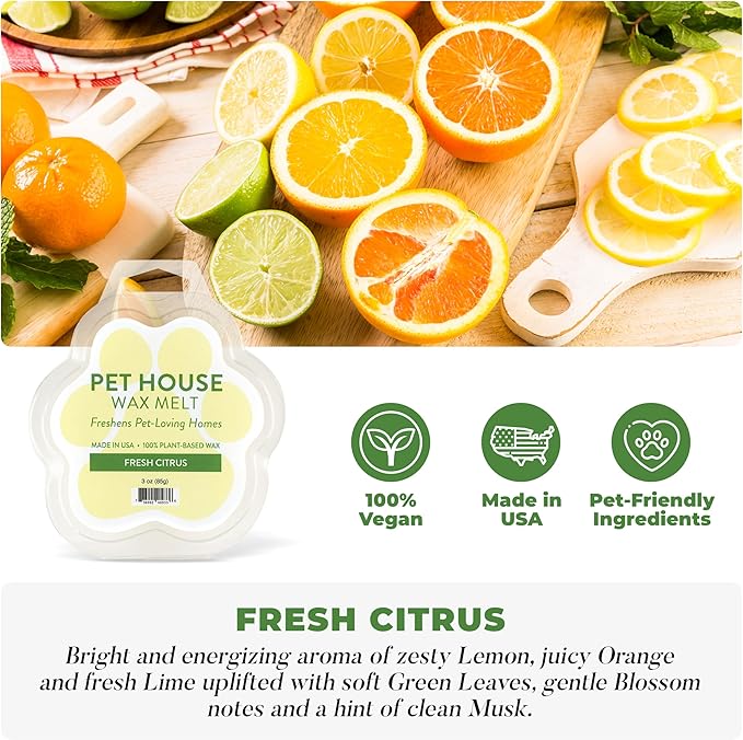Pet House Fresh Citrus Wax Melts - Long-Lasting Scented Wax Melts Plant Based, Pet Friendly Pack of 2