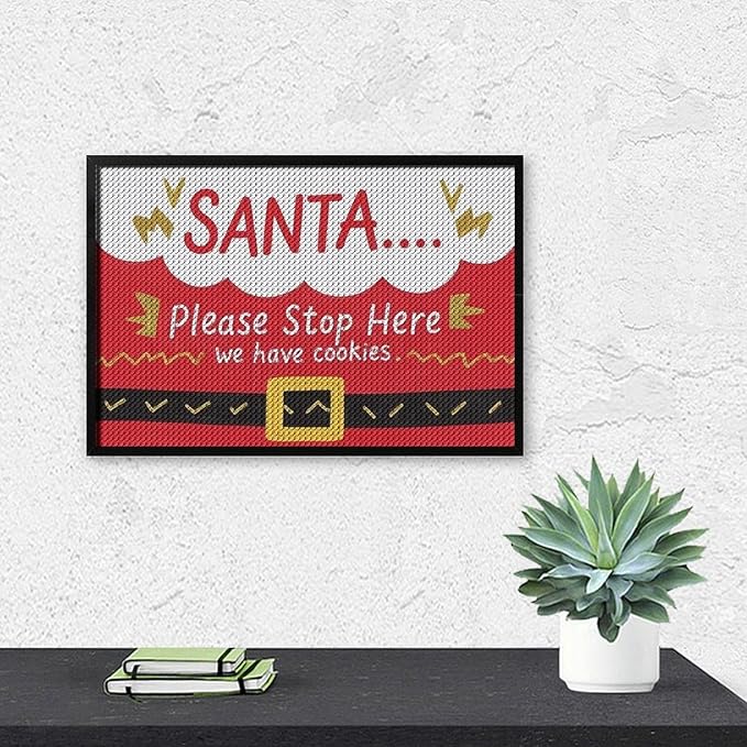 AIVKIEJK Diamond Painting Kits for Adults - Christmas Santa 'Please Stop Here' Painting DIY 5D Full Drill Diamond Dots Paintings with Diamonds Gem Art and Crafts Home Decor 8"x12"