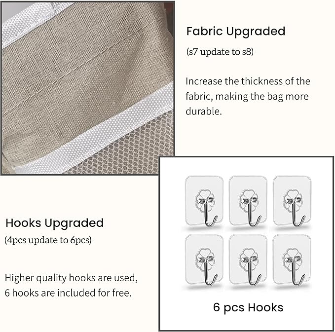 Kanrichu 2pcs Light-Style Wall Hanging Storage Bag, Linen Fabric Door Hanging Organizer Baskets with Pockets, Waterproof Bin for Bedroom, Kitchen, Office, RV Camper (LightKaki-2pcs)