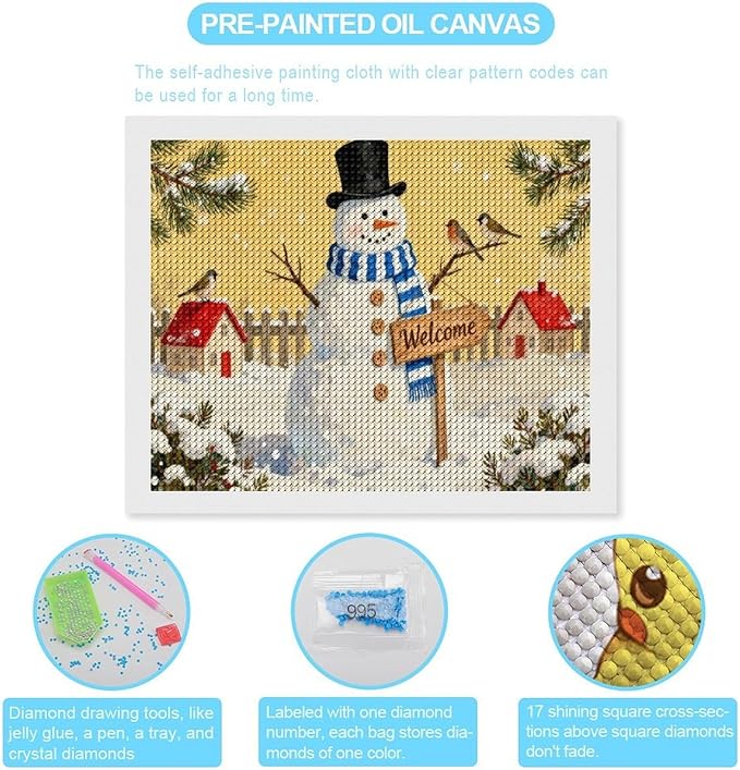 AIVKIEJK Diamond Painting Kits for Adults - Christmas Welcome Snowman Winter Christmas Painting DIY 5D Full Drill Diamond Dots Paintings with Diamonds Gem Art and Crafts Home Decor 16"x20"