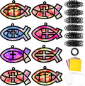 Qyeahkj 36 Set Christian Jesus Cross Fish Suncatchers Crafts for Kids DIY Religious Faith Fish Window Tissue Paper Craft Kit VBS Hanging Decor for Summer Sunday School Home Activity Church Art Project
