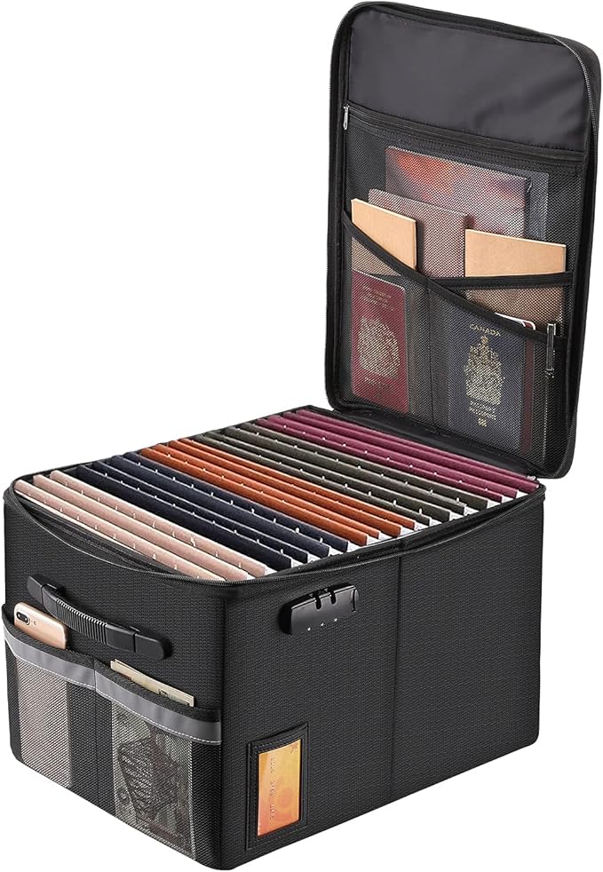 TOMKID Fireproof File Cabinet with Lock, Fireproof Document Organizer Collapsible File Box Filing Cabinet with Handle for Letter Legal Folder Certifications