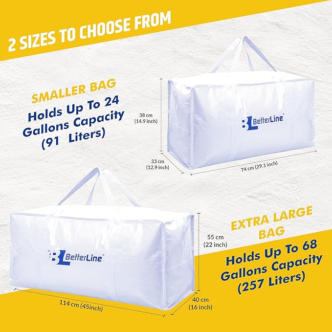 Heavy Duty Moving and Storage Bag - 29"x13"x15" Inches Tote with Reinforced Handles - Holds up to 65 lbs. - Tear and Water Resistant - Multi-Purpose and Foldable Double Zipper Polypropylene Bag