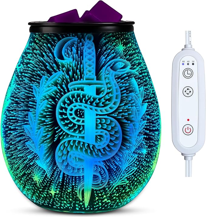 Leyoue 3D Glass Fireworks Electric Wax Melt Warmer with PTC Heating Plate 7 Colors LED Changing Light Wax Burner Melter Fragrance Warmer for Home (Snake)