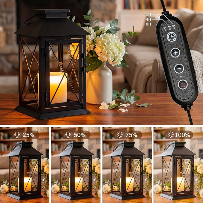 Candle Warmer Lamp Morden Farmhouse Lantern, Vintage Candle Lamp Warmer for Jar Candles, House Warming Gifts New Home Décor Black Large Lantern