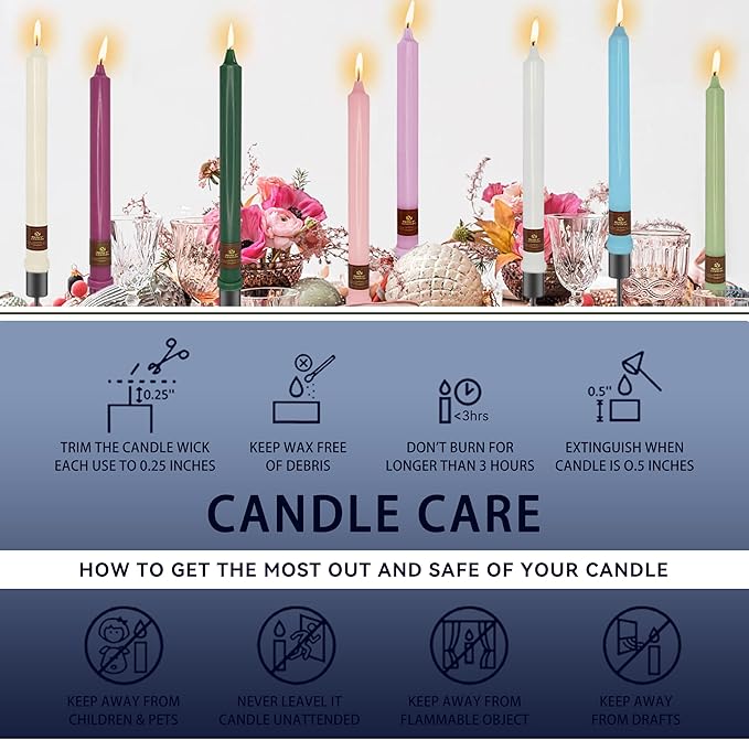Navy Taper Candle 10 Inch Long Candlesticks Unscented Dripless Tapered Candle Set for Home Decor Wedding Party Dinner Candles, 4 Pack