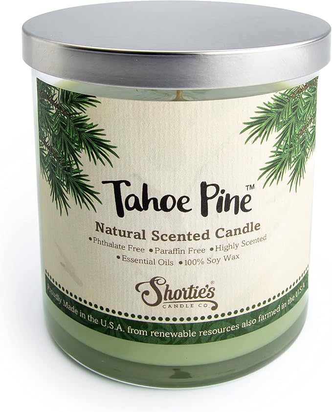 Tahoe Pine Scented Natural Soy Candle, Essential Fragrance Oils, 100% Soy, Phthalate & Paraben Free, Clean Burning, 9 Oz.