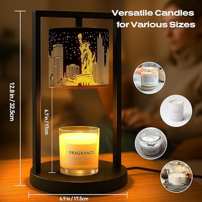 Candle Warmer Lamp with Timer Dimmer, 4 Adjustable Brightness Electric Candle Wax Melt Warmer, Best Birthday Gifts for Women Mom, Mothers Day Gifts, House Warming Gifts New Home Decor (City Skyline)
