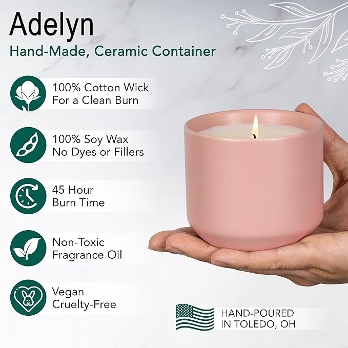 Hyggelight - The Growing Candle, Rosemary & Sage Scent, 8oz Ceramic Pot, Single Wick Aromatherapy Candles, 100% Soy for Women and Men, Adelyn