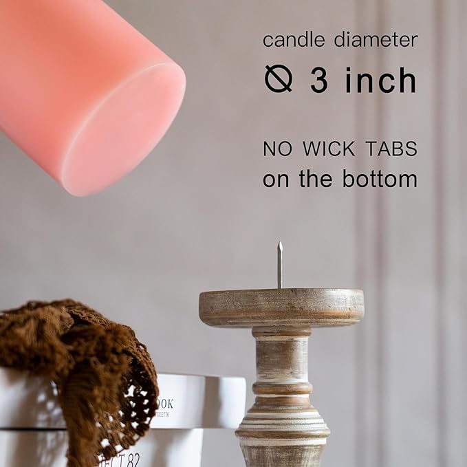 MOZEAL 3" x 4" Hand-Poured Unscented Candle,Dripless Pillar Candle Set of 3,Long Clean Burning,Approx 72 Hours Burn Time,Rustic Country Style,Wedding,Dinner,Christmas and Home Decor,Pink