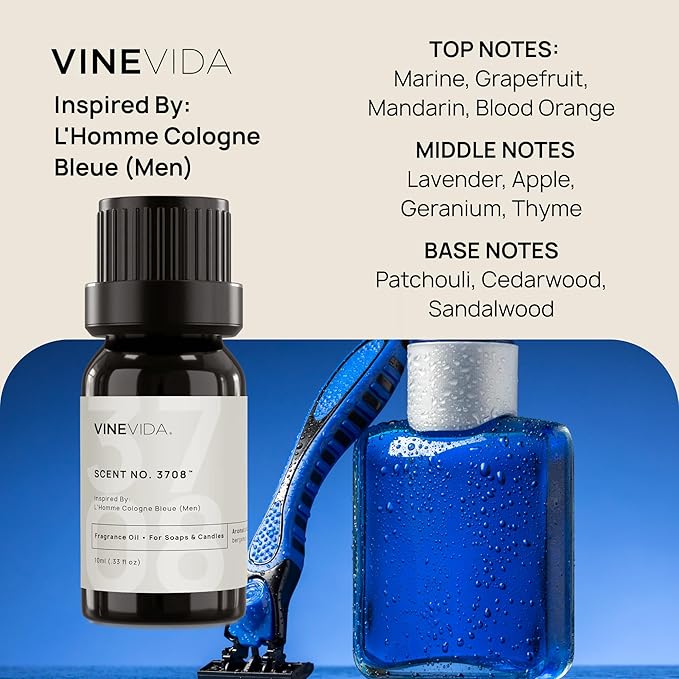VINEVIDA [0.33 Oz] Inspired by: L'Homme Cologne Bleue (Men); Fragrance Oil for Candle Making and Soap Making - Premium Candle Scents for Soy Candles