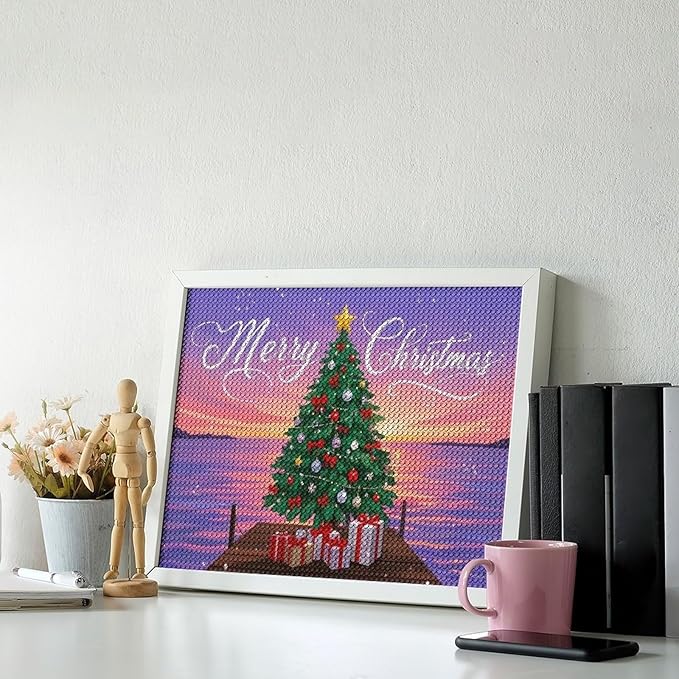 AIVKIEJK Diamond Painting Kits for Adults - Merry Christmas Coastal Winter Beach Painting DIY 5D Full Drill Diamond Dots Paintings with Diamonds Gem Art and Crafts Home Decor 12"x16"