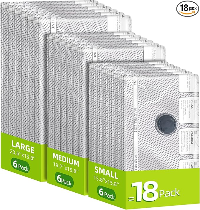 18 Pack Travel Vacuum Bags for Clothing,Compression Seal Packing Cubes for Suitcase Backpack,Vacuum Seal Bags for Clothing,Carry-on Size Space Saver Storage Bags 80% for Travel & Home(No pump)