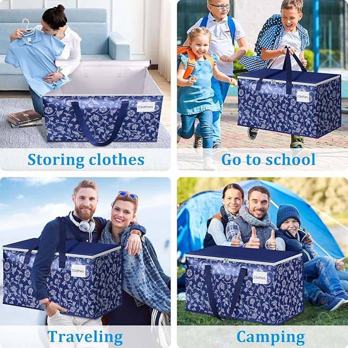 HomeHacks Moving Bags, Extra Large Size Moving Boxes, Heavy Duty Luggage Bags with Smooth Zipper and Sturdy Handles, Large Capacity & Easy Loading Storage Totes for Space Saver 100L, 8-Pack, Blue