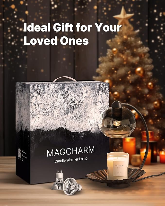 Black Candle Warmer Lamp with Timer, Modern Warmer Lamp for Jar Candles, Electric Dimmable Wax Melt with Glass Lampshade & 2 Bulbs, Unique Home Decor House Warming for Women Mom