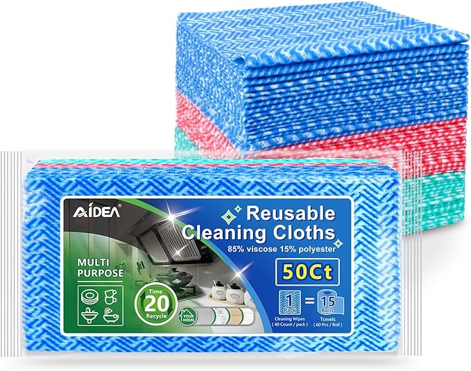 AIDEA Cleaning Wipes, Reusable Cleaning Cloth and Towels, Domestic Wipes for Dish&Kitchen, 50 Count Multi-Purpose Rags, 12 * 12 Inch