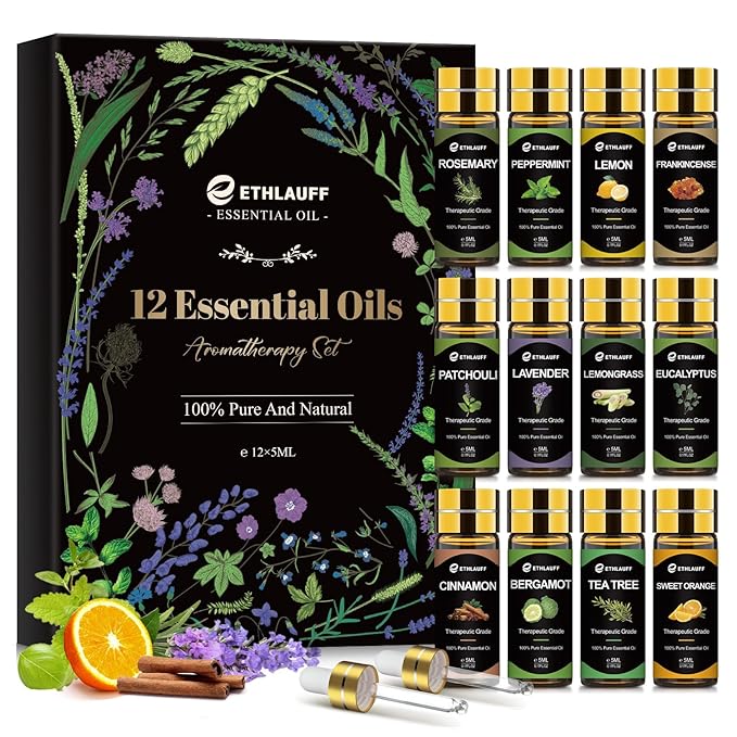 12 pcs Essential Oils Set, Pure Essential Oil for Diffuser, Humidifiers, Skin Care, Massage, Fragrance Oil Scent for DIY Candle and Soap Making, Gift for Friend