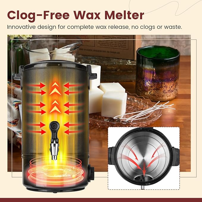 POWLAB Commercial 8L Wax Melter for Candle Making - Electric Wax Melter for Candle Making with Easy Pour Spout, Temperature Control & Quick Melt Design - Ideal for Soap, Soy Wax, Home or Business Use