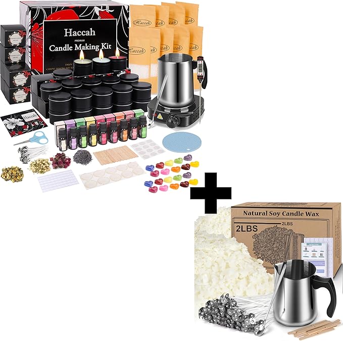 Haccah Complete Candle Making Kit with Wax Melter,Candle Making Supplies,DIY Arts&Crafts Kits Gift for Kids,Beginners,Adults,Including Soy Wax, Electronic Stove,Wicks,Rich Scents, Etc.